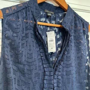 Ann Taylor Navy Sleeveless Herringbone Blouse